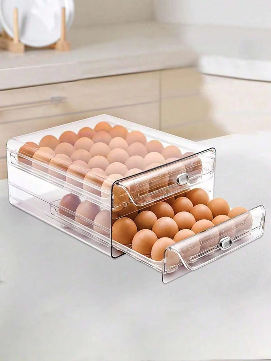 1pc Space-Saving Single/Double-Layer Refrigerator Egg Storage Box, Durable And Washable Plastic, Transparent Fresh-Keeping Storage Box, Multi-Layer Egg Tray Container, Stackable Egg Holder For Fridge