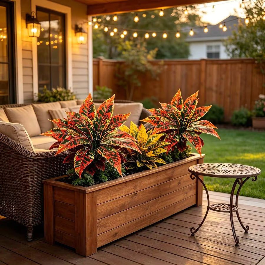 2pcs Artificial Bloodwood Plant, Realistic Orange-Red Spotted Leaves, Low Maintenance Plastic Faux Foliage, Suitable For Indoor/Outdoor Garden Balcony Patio Tabletop Decoration, Evergreen Tropical Home Office Decor