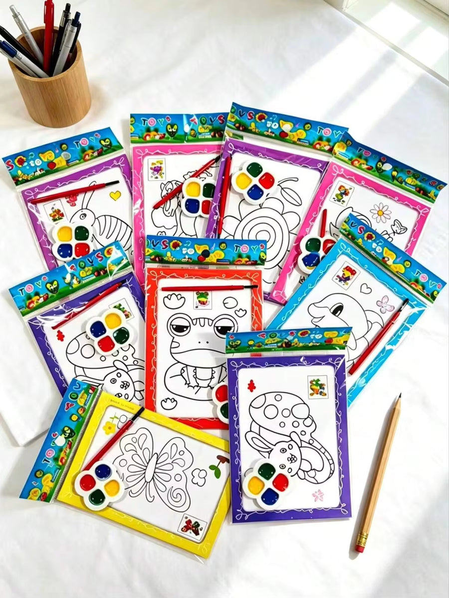 50pcs Watercolor Painting Set, Watercolor Paper, Coloring Pages, DIY Watercolor Painting & Doodle (Includes 1 Coloring Card, 1 Pen, 1 Four-Color Semi-Dry Paint)